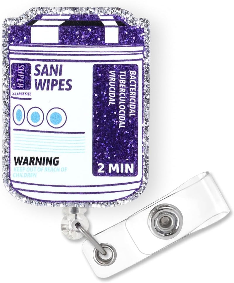 Bydevia Sani Wipes Badge Reel Retractable for Nurse Nursing RN CNA LPN Doctor & Medical Worker | Funny Nurse Badge Accessories, Healthcare Badge Holder with Alligator Clip & 24” Durable Nylon Cord | Acrylic - Image 1